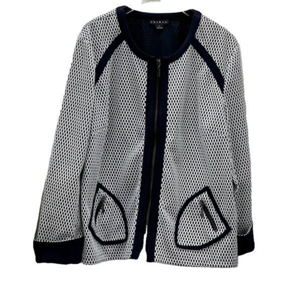 Tribal Womens Black & White Textured Jacket With Zipper Pockets XL - Picture 1 of 6